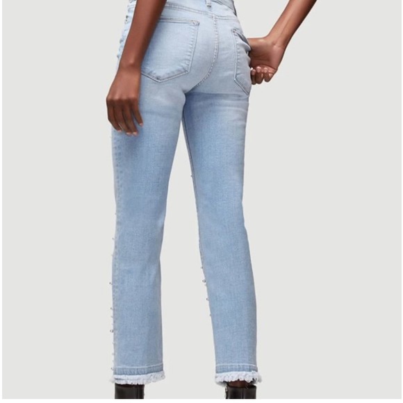Frame Le High Straight Double Frayed Hem Pearl Jeans - Picture 2 of 5